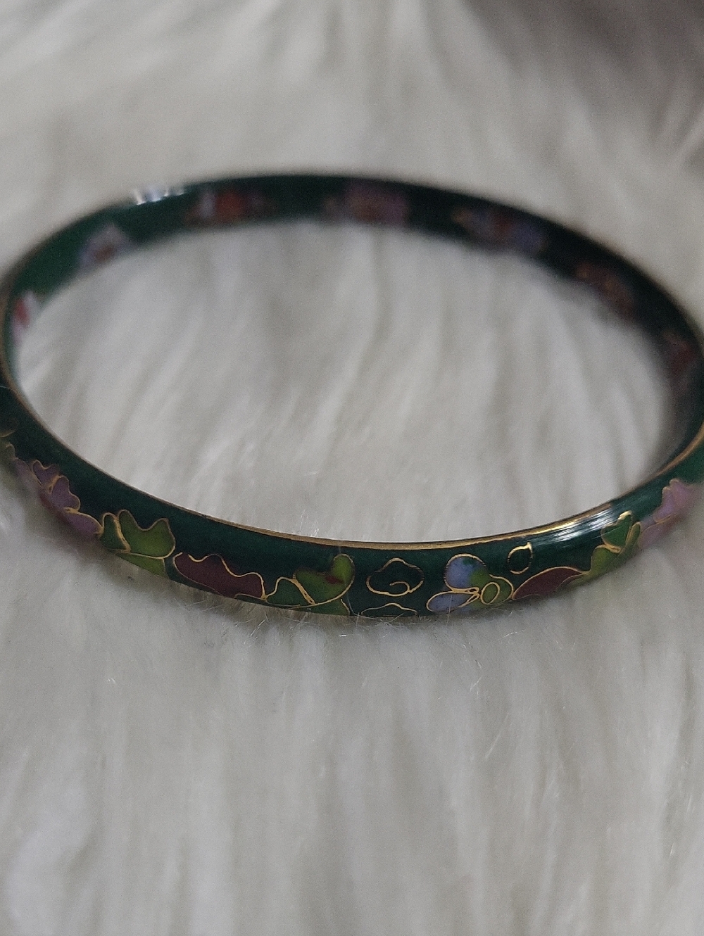 Green Floral Cloisonné Enamel Bangle Bracelet